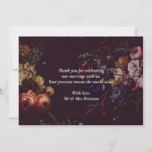 ダーク エレガント バーガンディー ムーディー フラワル サンキューカード (裏面)