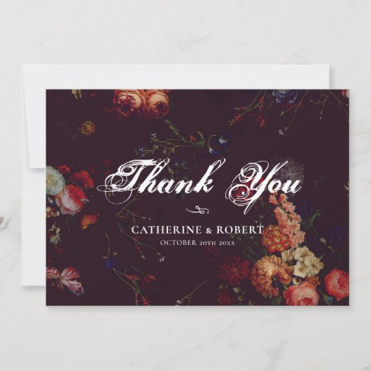 ダーク エレガント バーガンディー ムーディー フラワーリー サンキューカード (正面)