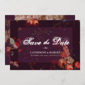 ダーク エレガント バーガンディ ムーディーフラワー セーブザデート (正面/裏面)