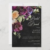 ダーク エレガント ブラック ドラマチック フローラル ブライダル シャワー 招待状 (正面)