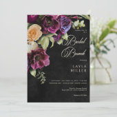 ダーク エレガント ブラック ドラマチック フローラル ブライダル シャワー 招待状 (スタンド正面)