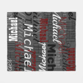 ダーク・グレーの上に重複した名前 フリースブランケット (正面(横))