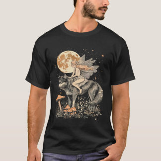 ダーク コテージコア キノコ 少女 フェアリー フルムーン 女性 Tシャツ
