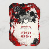 ダーク ゴシック ハロウィン ハート ウェッジ ブラケット 招待状 (正面/裏面)