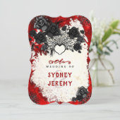 ダーク ゴシック ハロウィン ハート ウェッジ ブラケット 招待状 (スタンド正面)