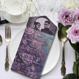 ダーク ゴシック パープル ラベンダー ローズ ワン フォト オールインワン招待状