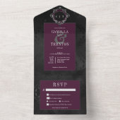 ダーク ゴシック ブラック & バーガンディ フローラル サテン ディナー オールインワン招待状 (内側)