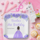 ダーク スキン プリンセス 紫の花 誕生日パーティー ペーパープレート (パーティー)