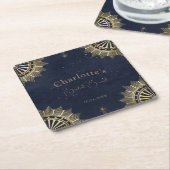 ダーク セレスチャル サン アンド ムーン ブライダル ブランシュ シャワー スクエアペーパーコースター (アングル)