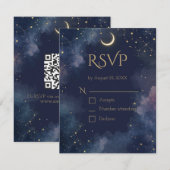 ダーク セレスチャル RSVP カード | 三日月 & QR コード (正面/裏面)