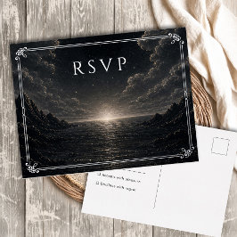 ダーク セレスティアル シルバー フォイル 月 星 ウェディング RSVP 箔シーズンポストカード