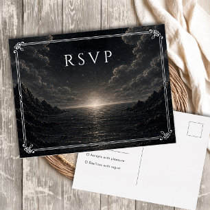 ダーク セレスティアル シルバー フォイル 月 星 ウェディング RSVP 箔シーズンポストカード