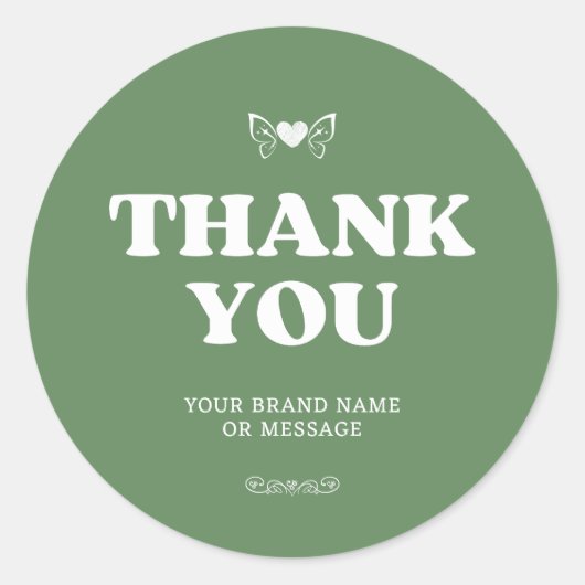 ダーク セージ ハート ウイングス サンクス ビジネス ウェディング ラウンドシール (正面)