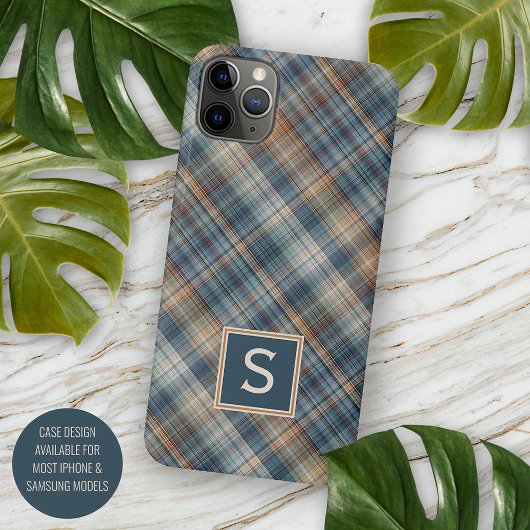 ダーク・ティール・ブルー・ベージュ・タン・チェック・ギンガム柄 iPhoneケース