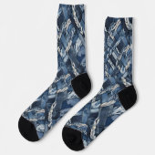 ダーク ディストレスド デニム パッチワーク アンド ブレイズ ソックス (左)