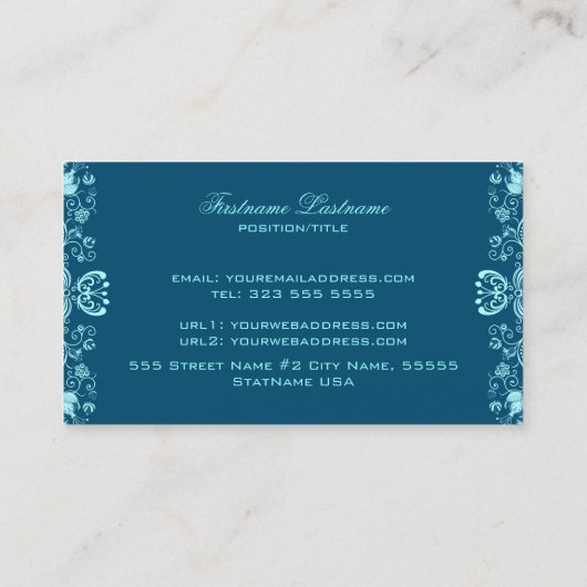 ダーク&パステルブルーフローラスワーズビジネスカード 名刺 (裏面)