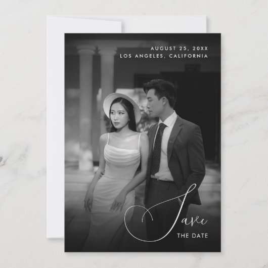 ダーク フェード フォト ヴィンテージ オールド ファッション ウェディング セーブザデート (正面)