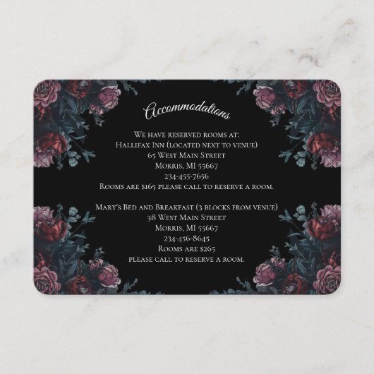 ダーク フローラル ウェディング ゴシック ブラック エレガント エンクロージャーカード (正面)