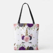 ダーク フローラル グラム ゴールド グリッター ユニコーン トレンディー キュート トートバッグ (裏面)