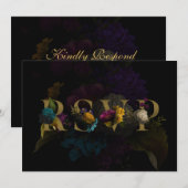 ダーク フローラル ムーディー モノグラム ウェディング RSVP カード (正面/裏面)