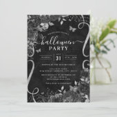 ダーク ブラック スプーキーフローラル スクロール ハロウィンパーティー 招待状 (スタンド正面)