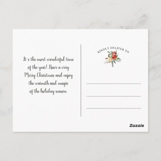 ダーク ブラック モダン ホリデー ウィンター クリスマス ジョイフル ポストカード (裏面)