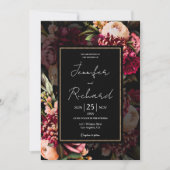 ダーク&ムーディオランダマスターズ開花ブラック結婚ズ 招待状 (正面)