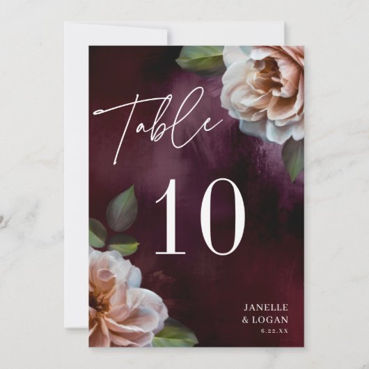 ダーク + ムーディーなルスティック フラワー テーブル ナンバー カード (裏面)
