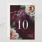 ダーク + ムーディーなルースド フラワーテーブルナンバーカード 招待状 (正面)