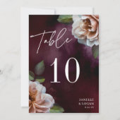 ダーク + ムーディーなルースド フラワール テーブル ナンバー カード 招待状 (裏面)