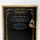 ダーク&ムーディー金ゴールドとブラックフローラ結婚ズ 三つ折り招待状 (内部最初)