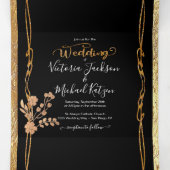 ダーク&ムーディー金ゴールドとブラックフローラ結婚ズ 三つ折り招待状 (内部中)