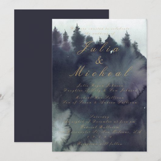 ダーク ムーディー エーテリアル フォレスト ウェディング インビテーション (正面/裏面)