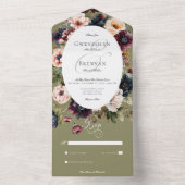 ダーク ムーディー グリーン オーバル フラワーフレーム 夕食はなし オールインワン招待状 (内側)