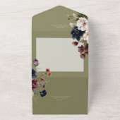 ダーク ムーディー グリーン オーバル フラワーフレーム QR コード オールインワン招待状 (外側)