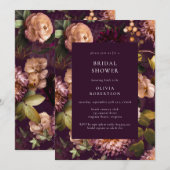 ダーク＆ムーディー ドラマチック パープル フローラル ブライダル シャワー 招待状 (正面/裏面)