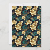 ダーク ムーディー フローラル ティール ゴールド アイボリー ブラック ウェディング 招待状 (裏面)