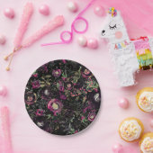 ダーク ムーディー ベリー プラム スパークル フローラル モダン ペーパープレート (パーティー)