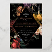 ダーク ムーディー ロマンティック フラワーズ エンゲージメントパーティ 箔招待状 (正面)