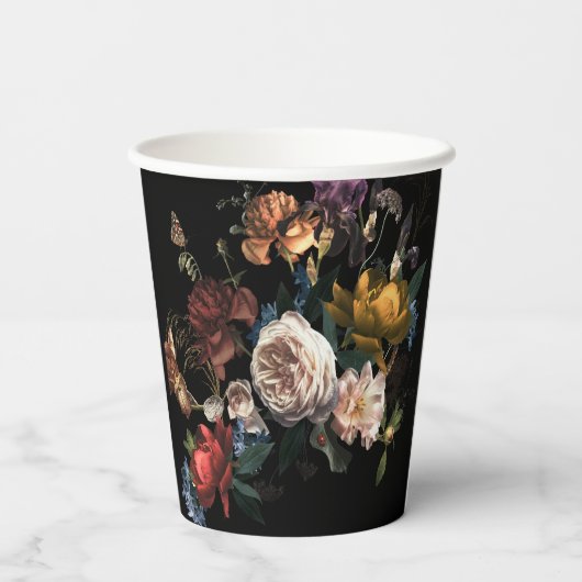 ダーク ムーディー ロマンティック フラワーズ オランダの花嫁のシャワー 紙コップ (裏面)