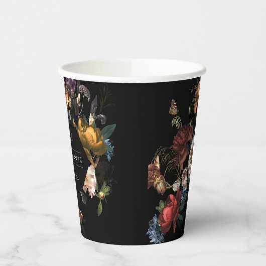 ダーク ムーディー ロマンティック フラワーズ オランダの花嫁のシャワー 紙コップ (左)
