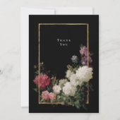 ダーク ムーディー ロマンティック フラワーズ ブラック フェイク ゴールド サンキューカード (正面)