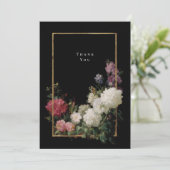 ダーク ムーディー ロマンティック フラワーズ ブラック フェイク ゴールド サンキューカード (スタンド正面)