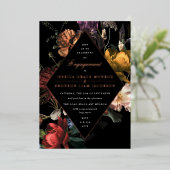 ダーク ムーディー ロマンティック フローラルエンゲージメントパーティ 箔招待状 (立ち正面)