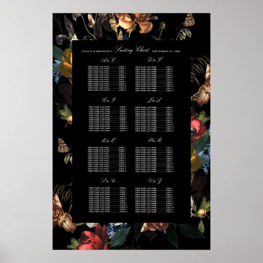 ダーク ムーディー ロマンティック フローラル オランダ ウェディング シーティング ポスター (正面)