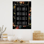 ダーク ムーディー ロマンティック フローラル オランダ ウェディング シーティング ポスター (キッチン)