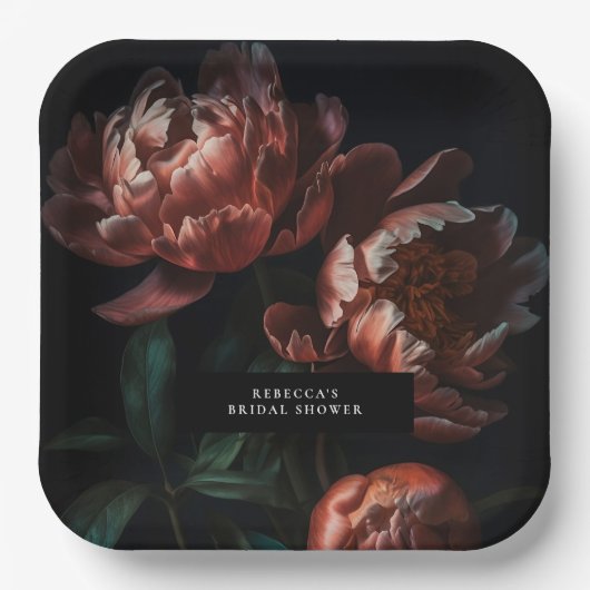 ダーク ムーディー ロマンティック フローラル ブライダル シャワー ペーパープレート (正面)