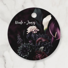 ダーク ムーディー ロマンティック フローラル ホワイト ウェディング フェイバータグ