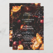 ダーク ムーディ エレガント バーガンディ フルーツ ウェディング 招待状 (正面/裏面)