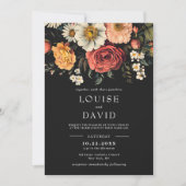 ダーク ムーディ エレガント フローラル ブラック ウェディング 招待状 (正面)